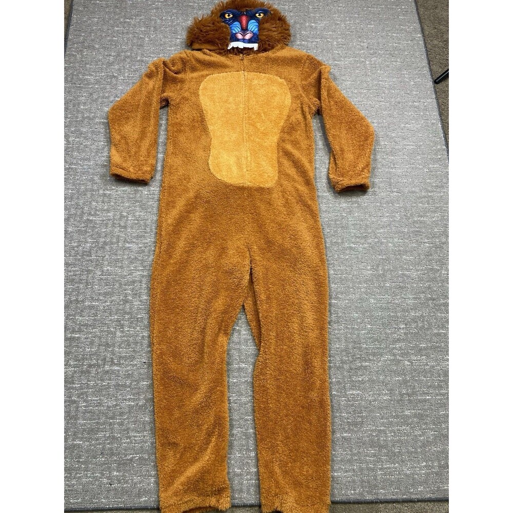 Hooded Plush Monkey mandrill Halloween Costume Jumpsuit adult L Large Brown